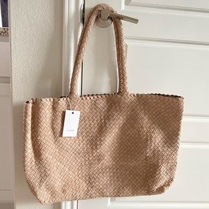 NEW Milaner The Travel Elena Woven Handbag - Taupe Suede